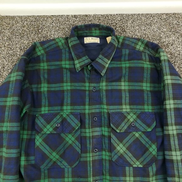 VTG LL Bean Jacket Thinsulate Flannel Quilted Blackwatch Plaid Mens Large Tall - Picture 1 of 9